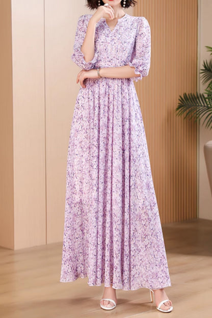 Summer prom floral printed swing chiffon dress 5023