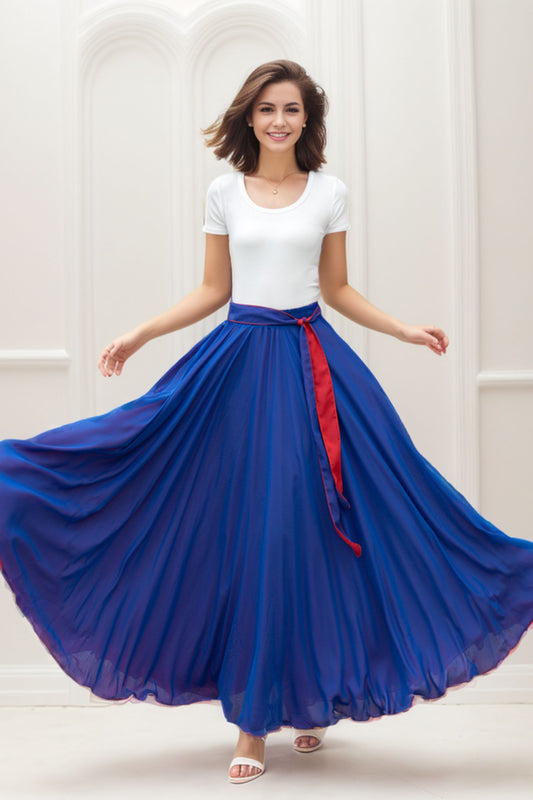 Boho Elastic Waist Chiffon Skirt with Belted 5108