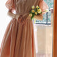 Prom summer linen dresses with short lantern sleeves 4853