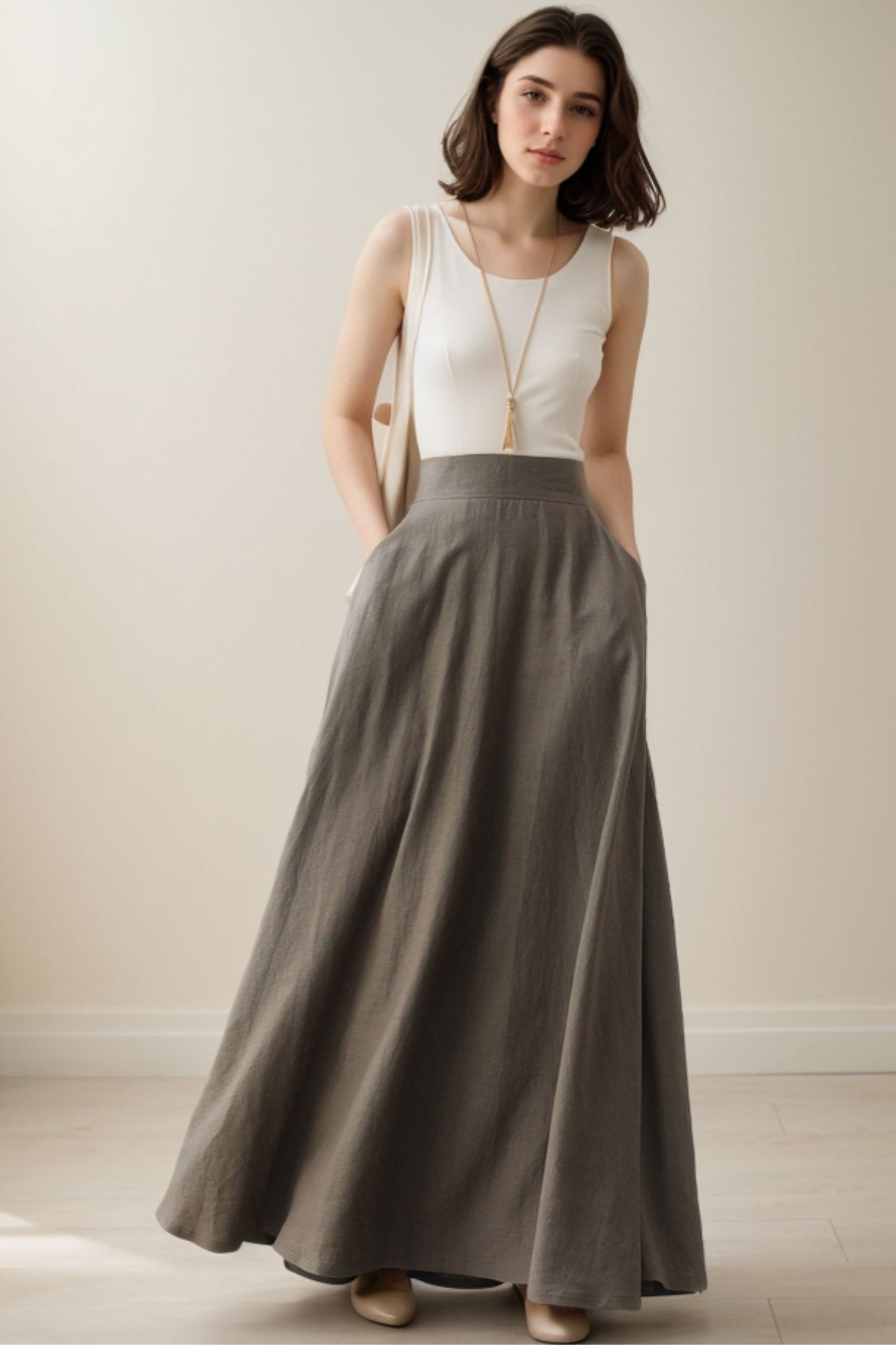 High Waist A Line Maxi Skirt for Women 5136