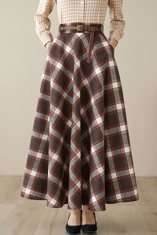 Maxi wool plaid skirt for women 5261