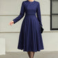 Blue swing winter wool dress women 6506