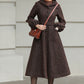 Xiaolizi Handmade Vintage Wool Coat – Brown Hooded Belted Swing Winter Coat 6610