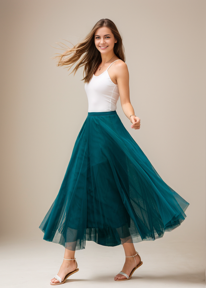 Boho Chiffon Midi Skirt, Elastic Waist Circle Skirt | Xiaolizi 4271