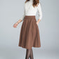 Wool Skater Skirt – Brown Wool Blend Skirt with Side Pockets and Back Zipper  5442
