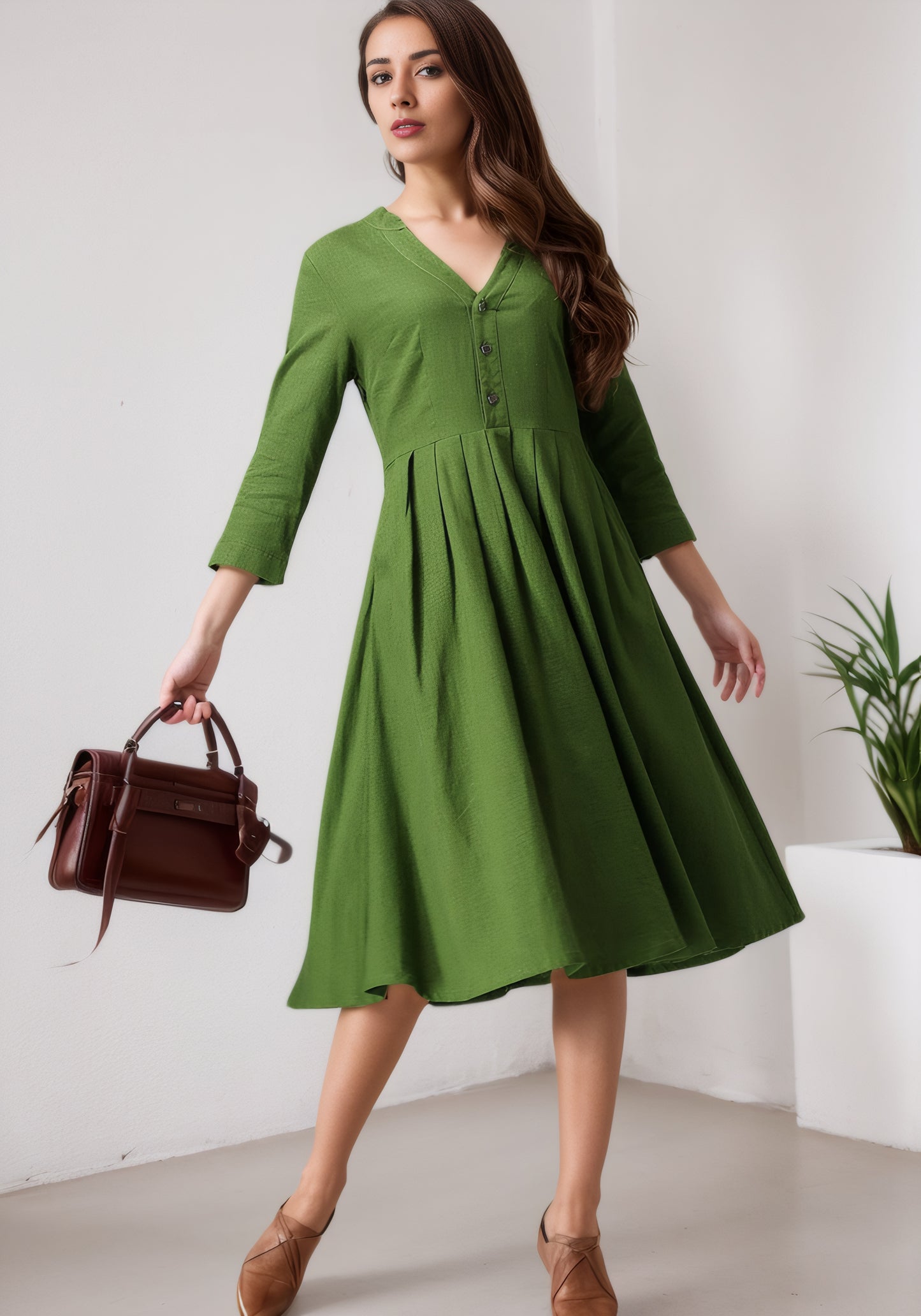 Knee length linen dress for women 5600