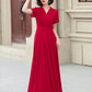 Red v neck prom summer swing chiffon dress 5174