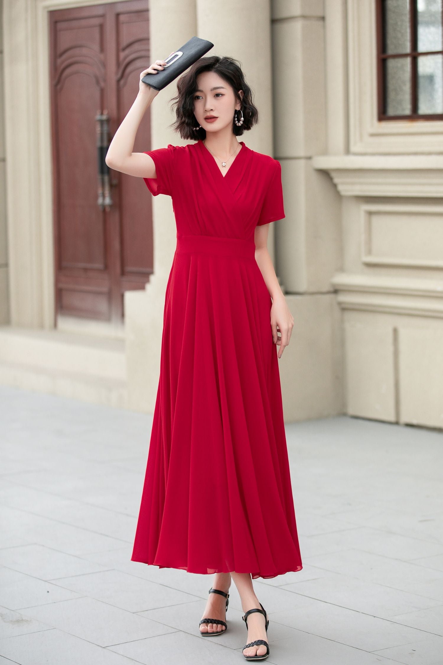 red v neck dress midi Boden Women's Mia V-neck Jersey Midi Dress in Red