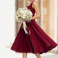 Handmade Linen Midi Dress – Vintage Fit and Flare Sleeveless Dress in Deep Red 6655