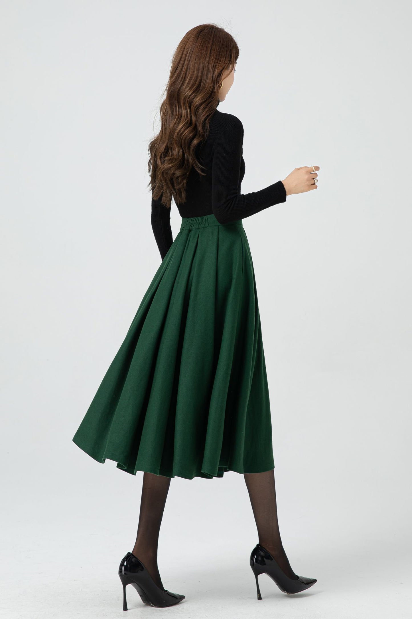 Button front green midi wool skirt 5322