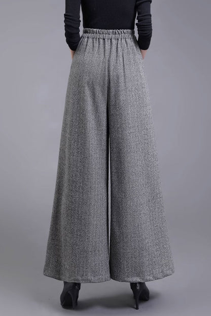 Wool Wide Leg Pants – Handmade High Waist Winter Trousers with Pockets | Xiaolizi 4481
