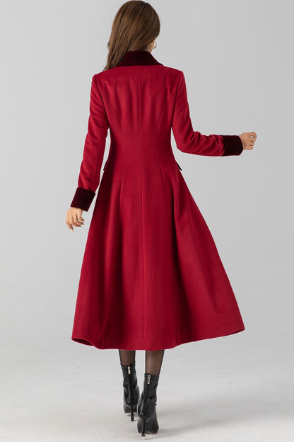 Handmade Vintage Red Wool Coat – A-Line Double Breasted Winter | Xiaolizi 4671