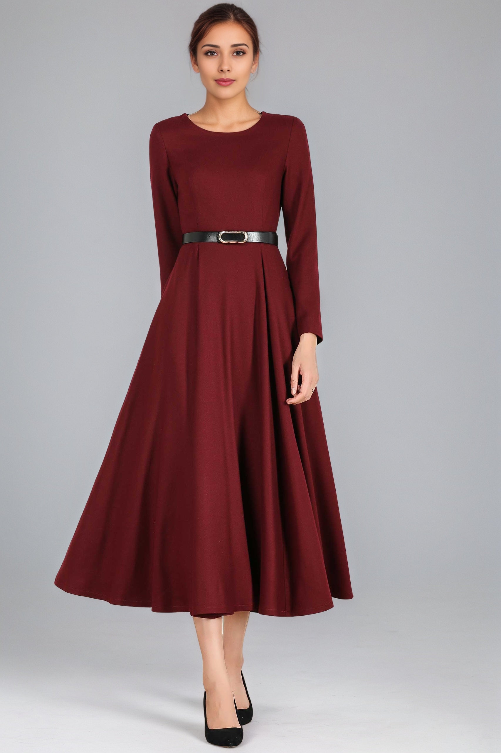 red long sleeve winter dress 90+ Classy Wedding Guest Dresses for Winter: Stay Elegant and Warm All Season Long - From The Guest Room