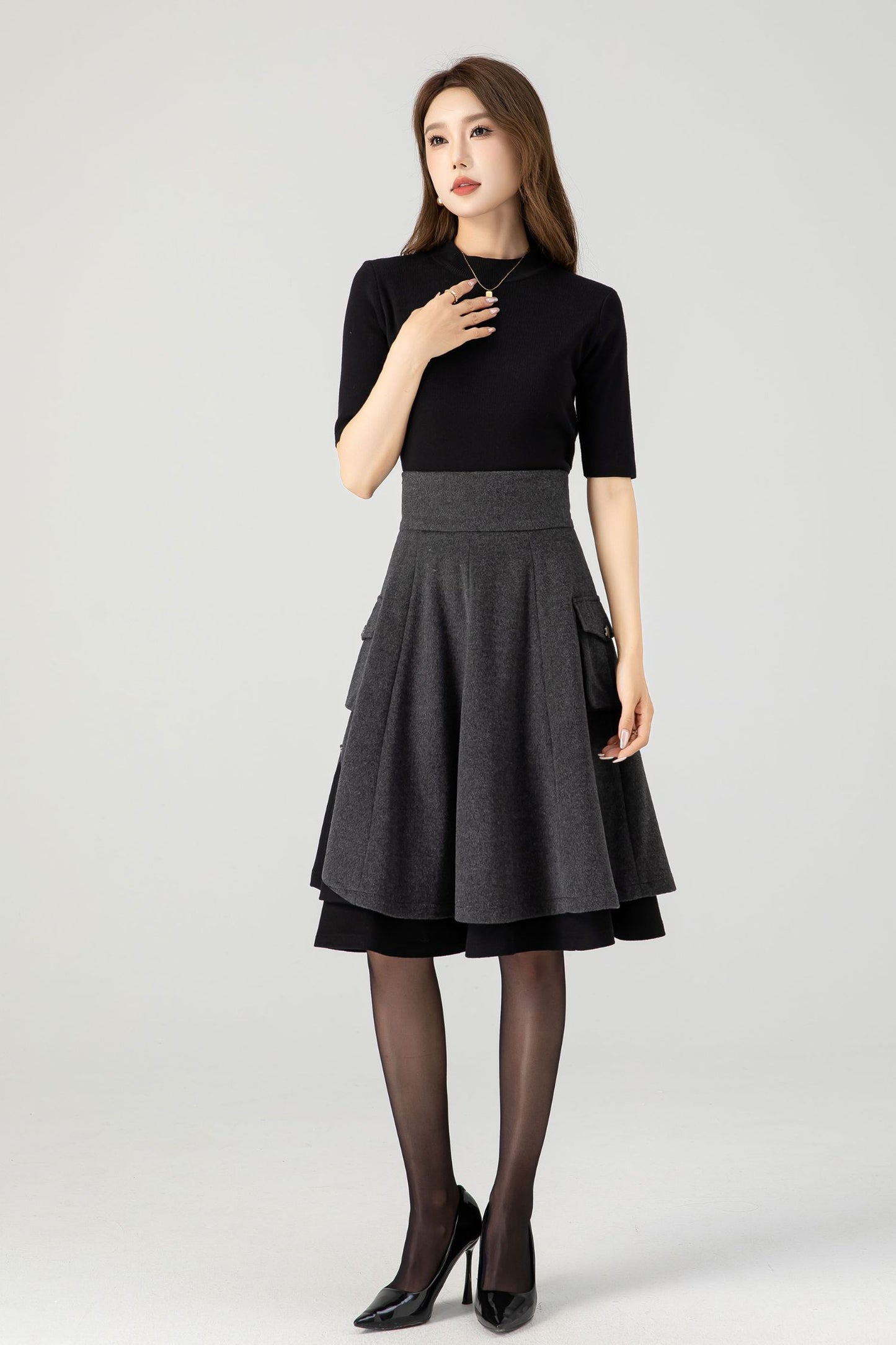 Winter Skater Wool Skirt Women 4629