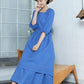 Spring women's Blue Linen Cottagecore Dress 3362