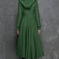 Women's swing long coat for winter in Green 1345