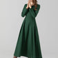 Green fit and flare midi wool dress women 4670