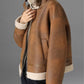 Women Brown Shearling Suede Leather Jacket 5473