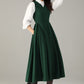 Dark Green Wool Midi Dress – Sleeveless V-Neck A-Line Winter Dress | Xiaolizi 6591