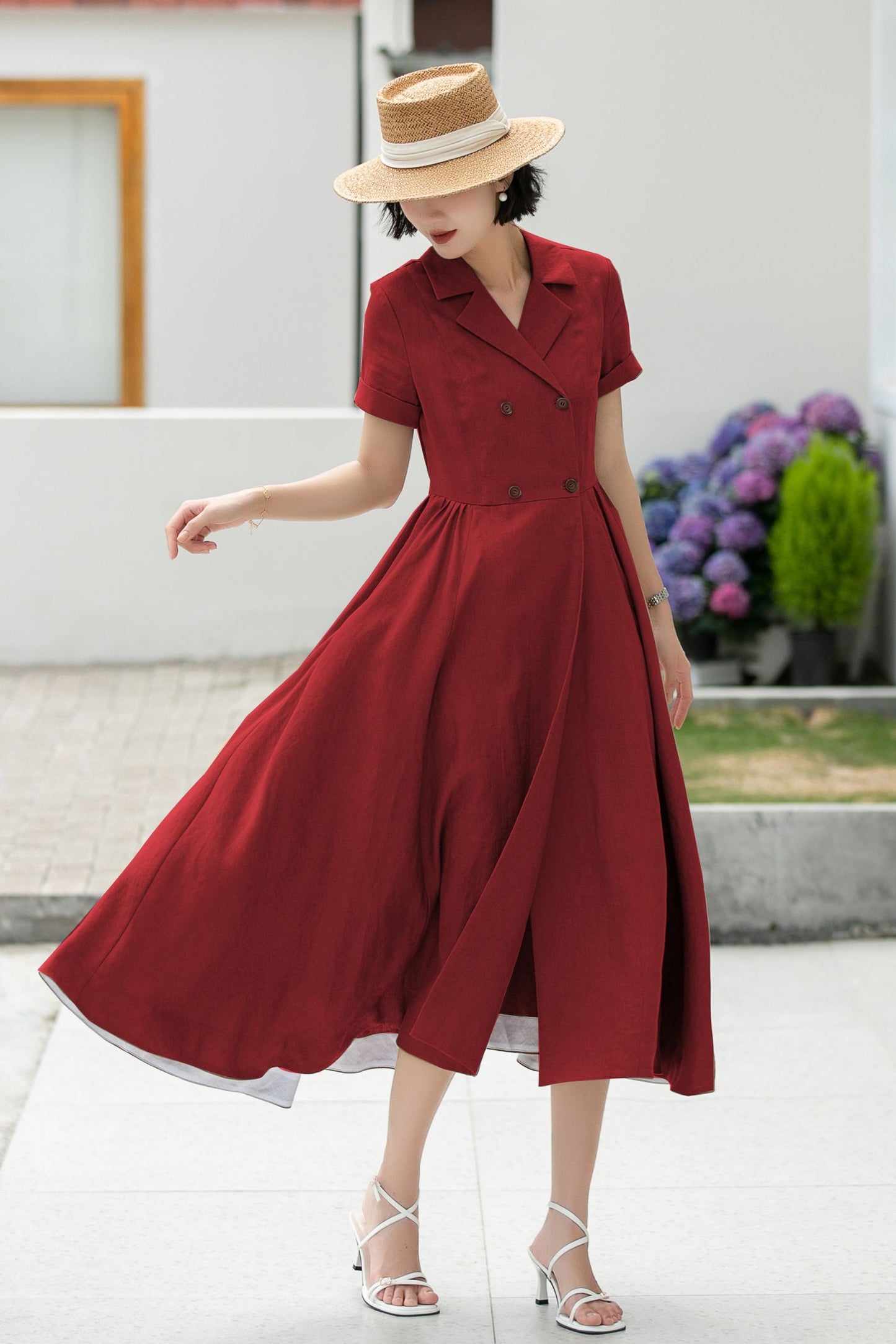 Wrap Linen Midi Shirt dress 5986