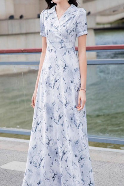 White Polyester Maxi Dress - A-Line Fit with V-Neckline 5033