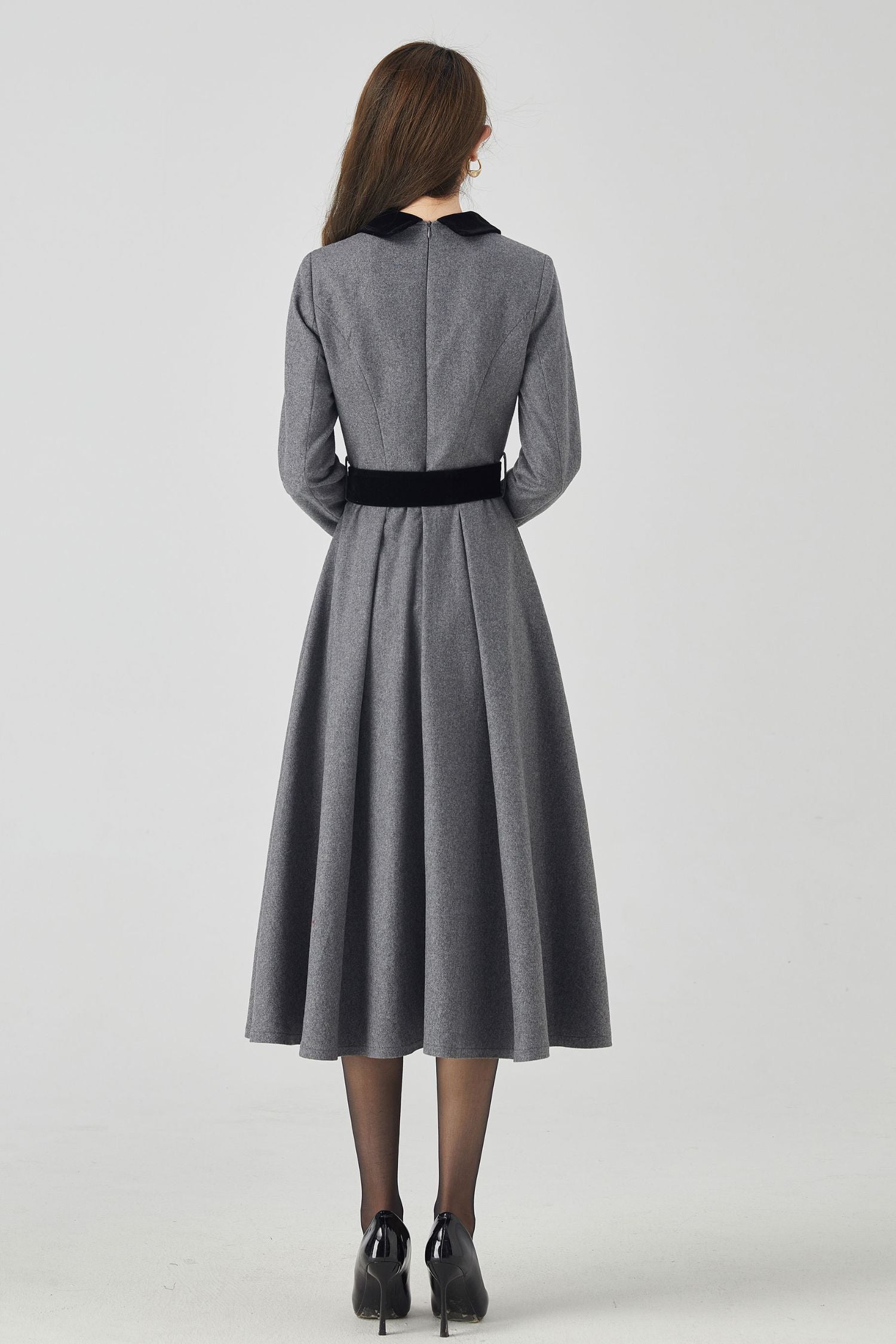 black and gray dress Black/indigo/gray Tulle & Lace Bridal Shower Customization service is also available according to your special requirement Gray Wool Midi Dress with