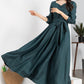 Customizable Dark Teal Linen Maxi Dress 5639