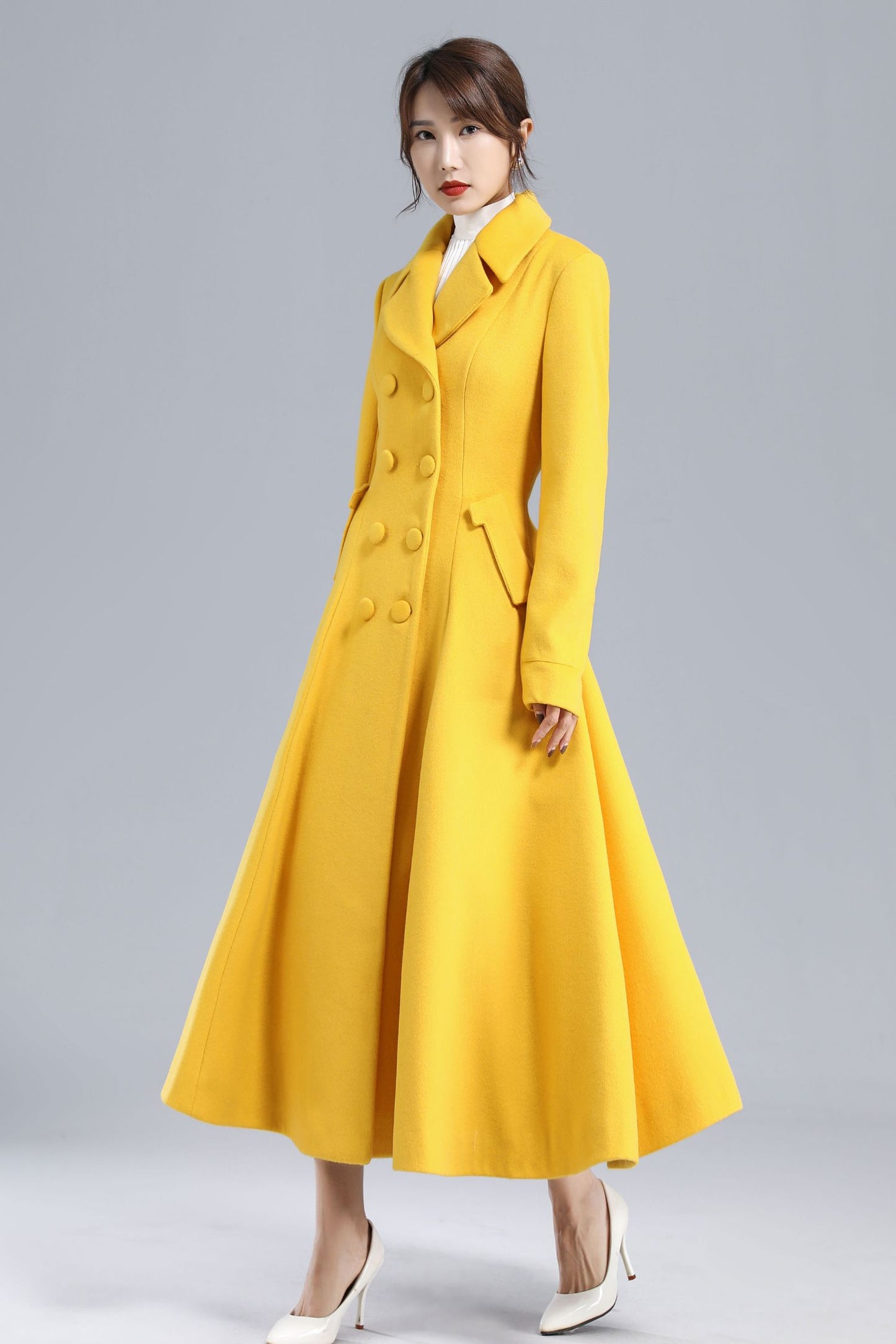 Yellow Winter Long Wool Coat Women 3234