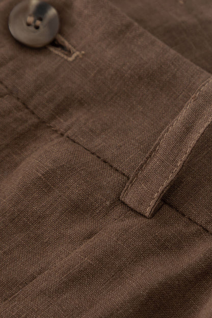 Brown Linen Wide Leg Pants - High Waisted Pleated Detail 4918