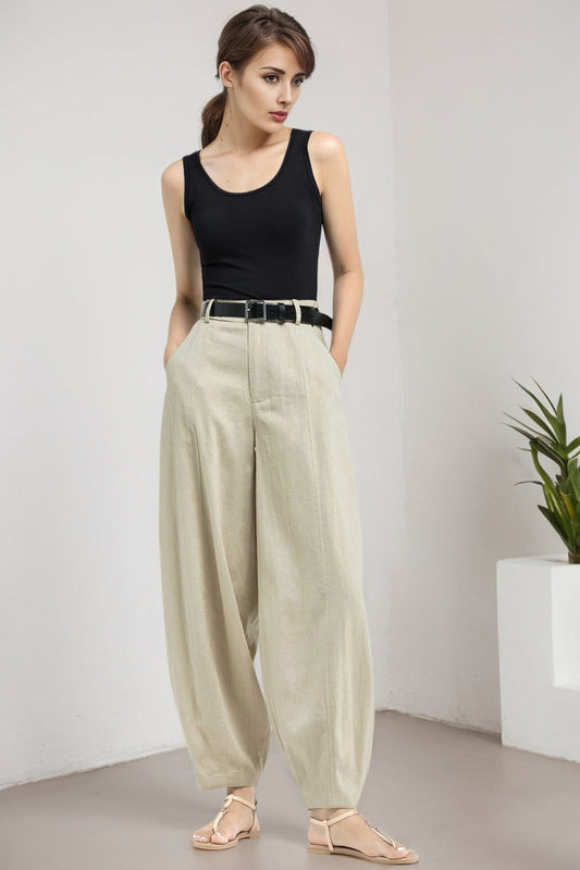 high waisted wide leg linen pants 5907