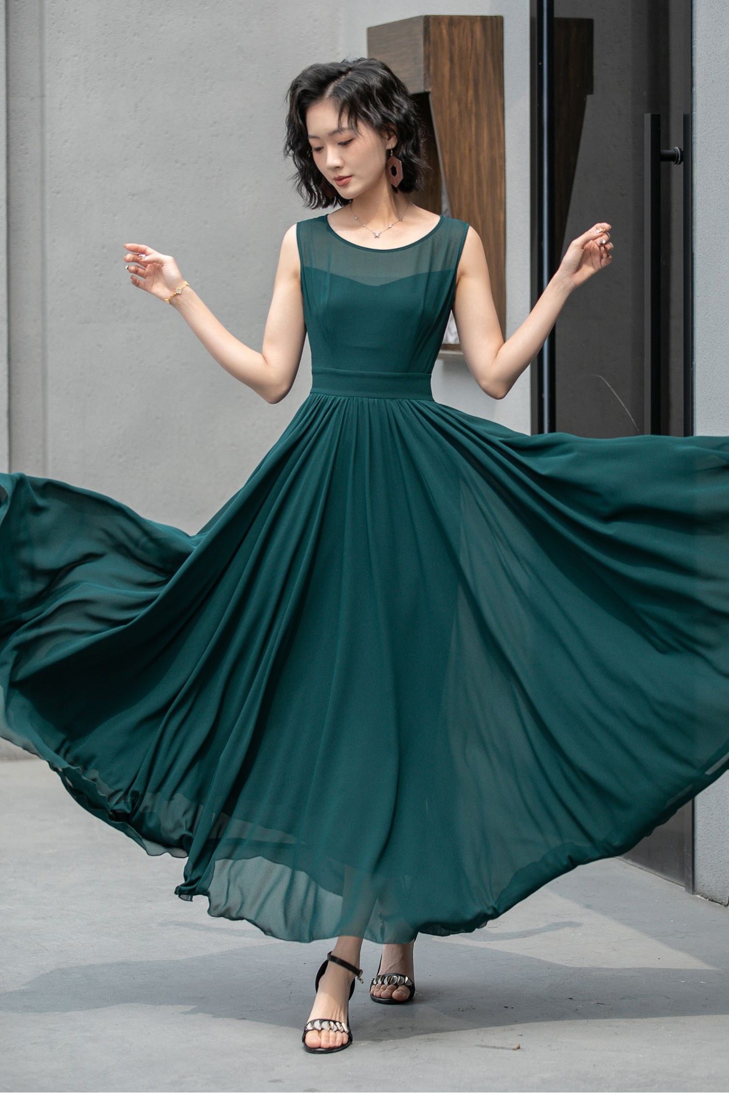 Sleeveless chiffon maxi womens cape dress 5861 - S #CK2500200