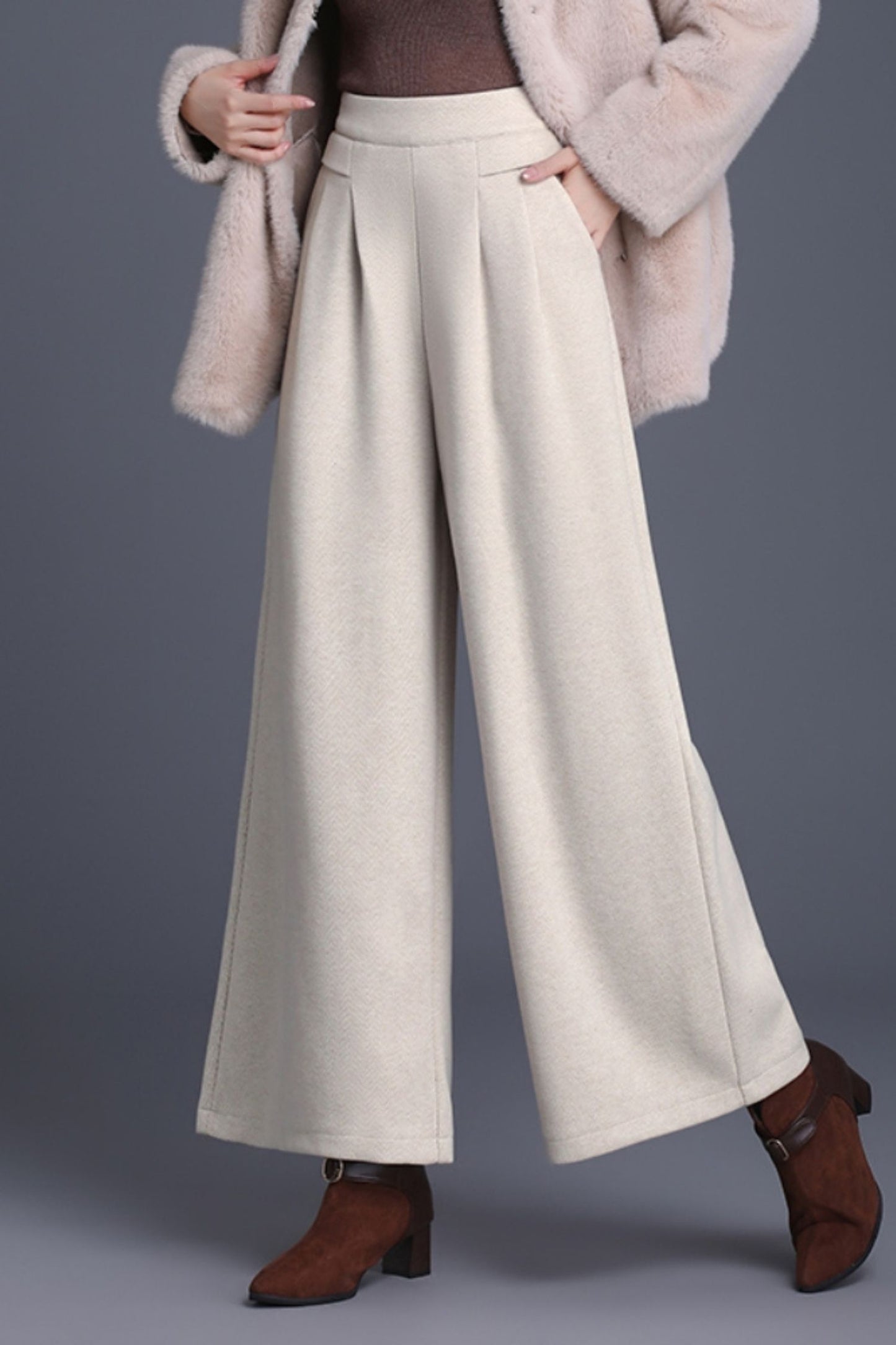 Wide leg wool pants with pockets 6229
