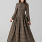 Maxi pleated winter long plaid wool dress 5427