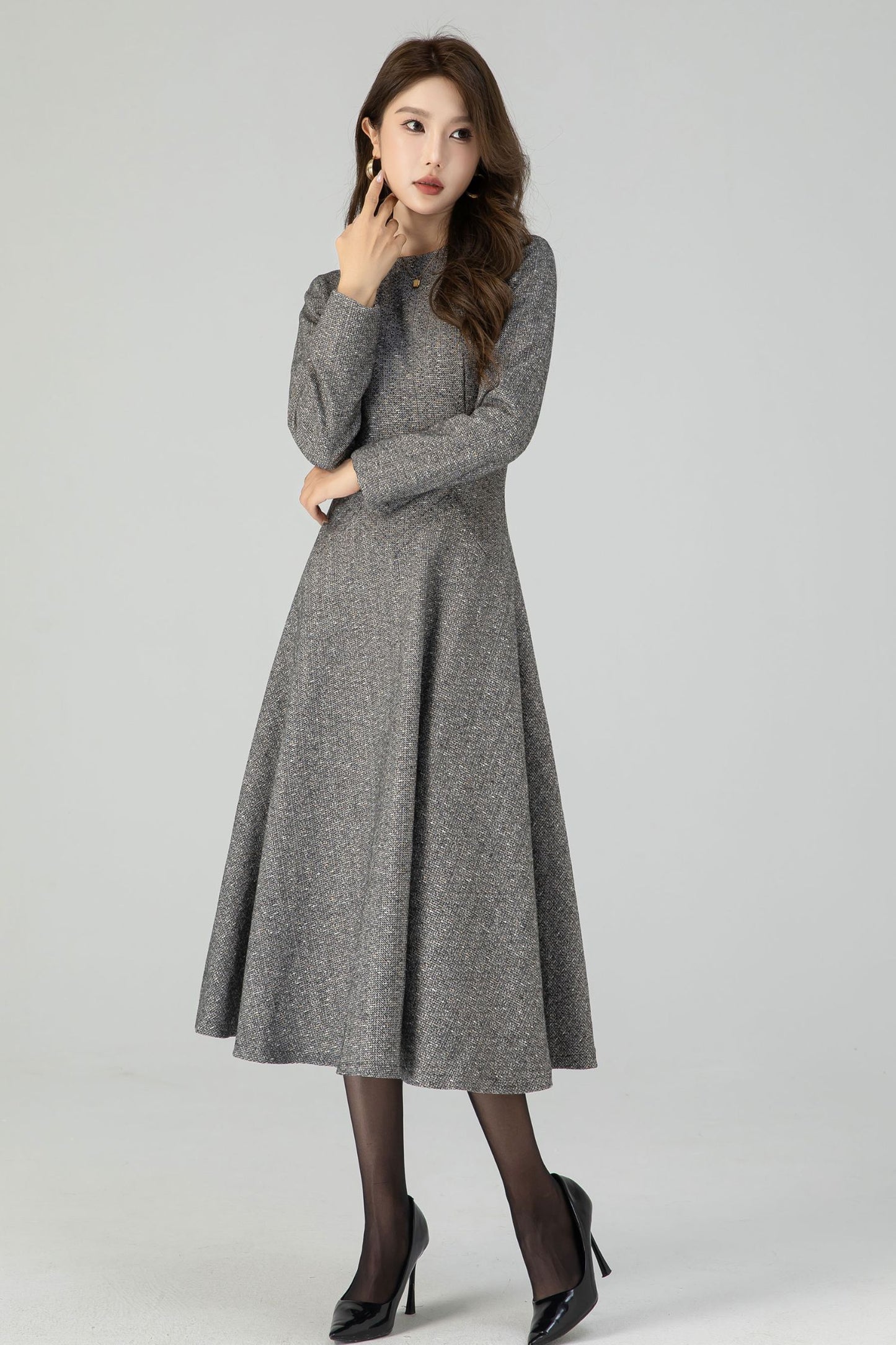 A-Line winter gray wool dress 4548