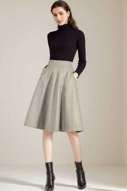 Gray Wool A-Line Skirt - Winter Ready, Flattering Fit 5233