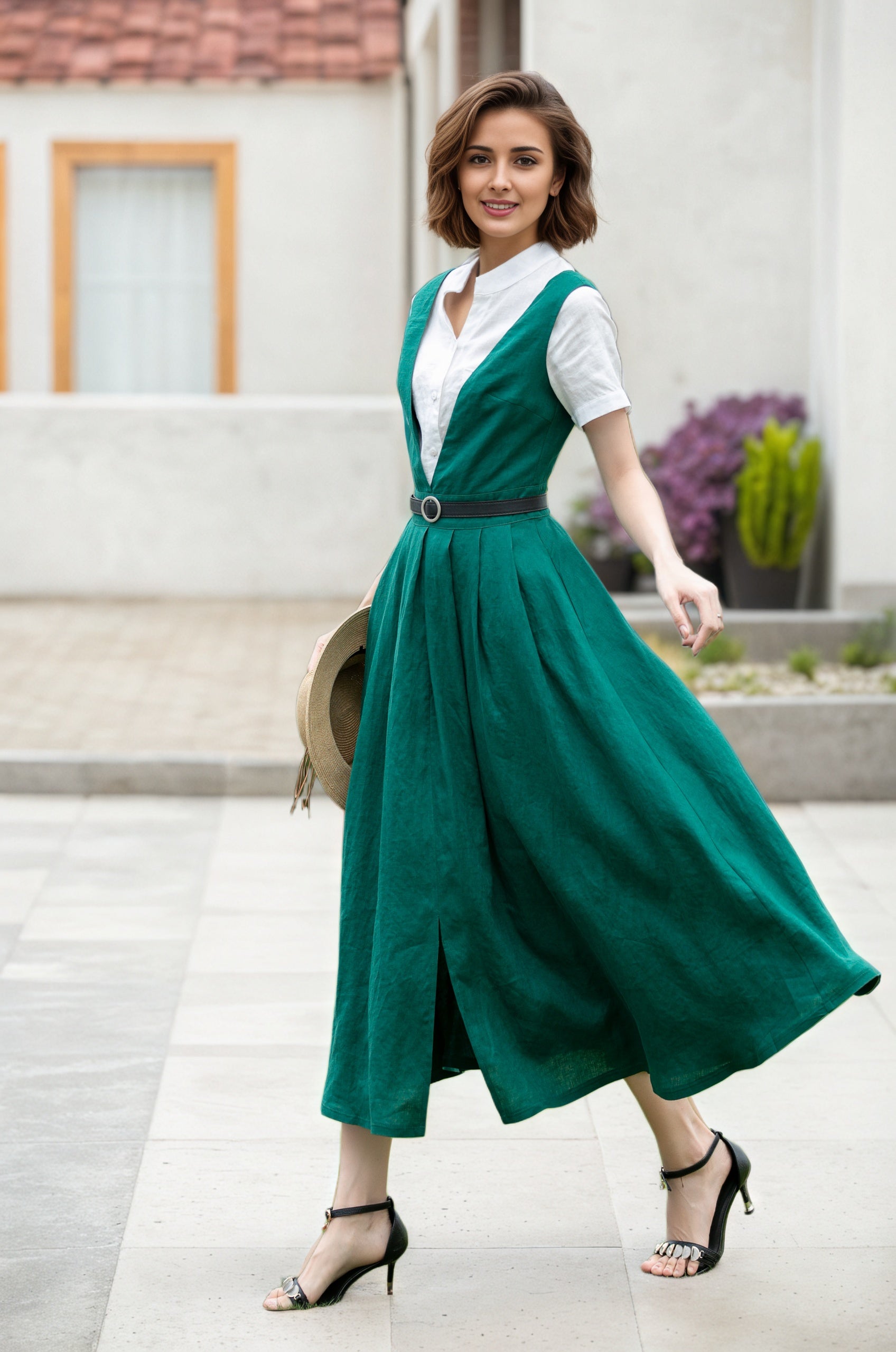 Fit and flare summer pinafore dress 5200 - green / XS Fit and flare summer pinafore dress 5200 - green / XS
