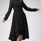 Asymmetrical Hem Black wool Coat  0703#