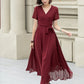 Burgundy midi fit and flare prom chiffon dress 5222