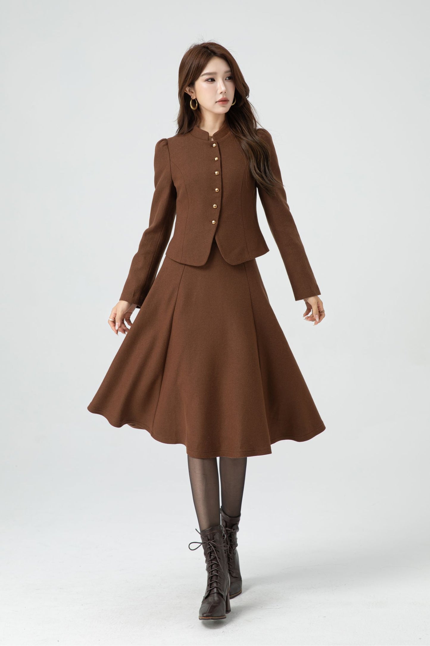 Brown short winter wool coat women 5317