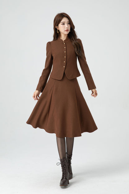 Women's Wool Blend Coat, Short Hip-Length Button-Up | Xiaolizi 5317
