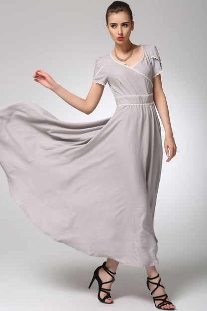 Light grey linen dress maxi prom dress 1260