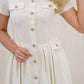 Button front white midi linen dress HY0018
