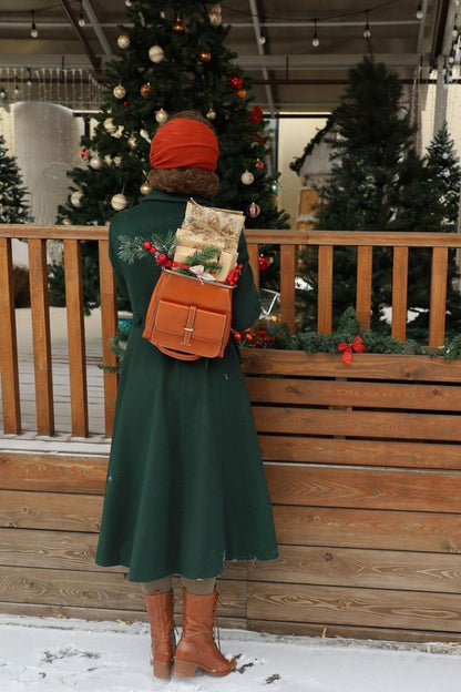 Vintage Green Wool Coat – Elegant Double-Breasted Fit and Flare Winter Overcoat 3155