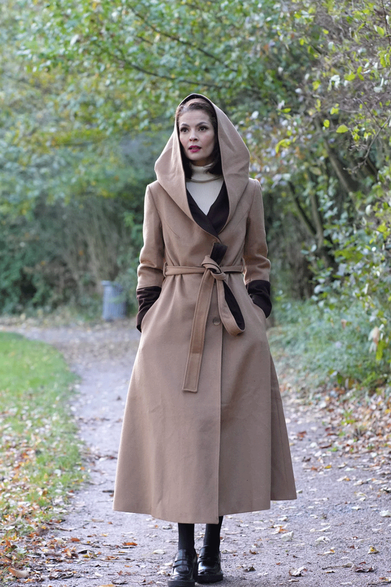 Camel Wool Trench Coat with Hood 4725