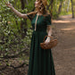 Green summer short sleeves Linen Dress 5199