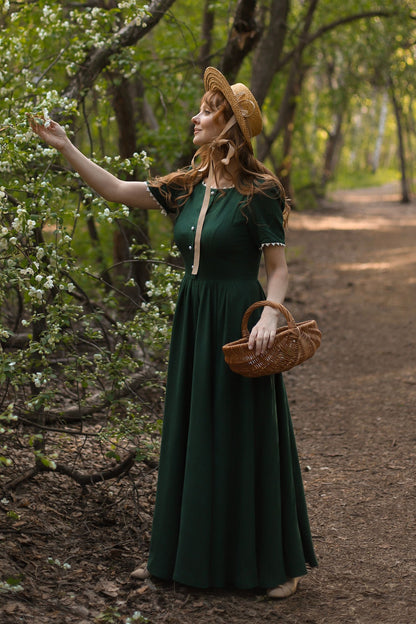 Green summer short sleeves Linen Dress 5199 Xiaolizi Green summer short sleeves Linen Dress 5199 Xiaolizi