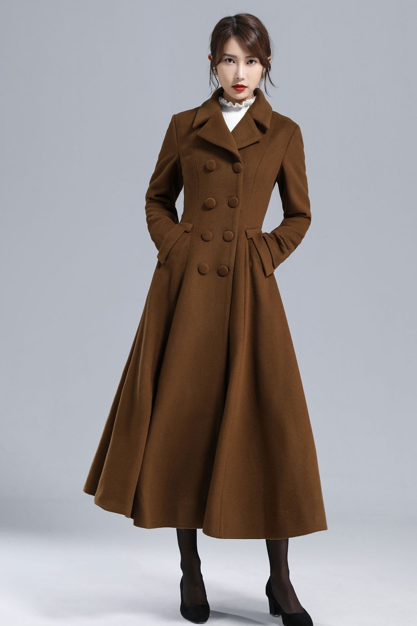 Women's Brown Long Wool Coat 3238