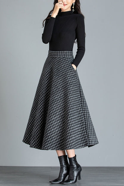 A line midi winter wool skirt women 6214