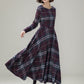 Handmade Swing plaid midi wool dress women 5308