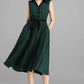 Sleeveless green linen shirt dress women 2362